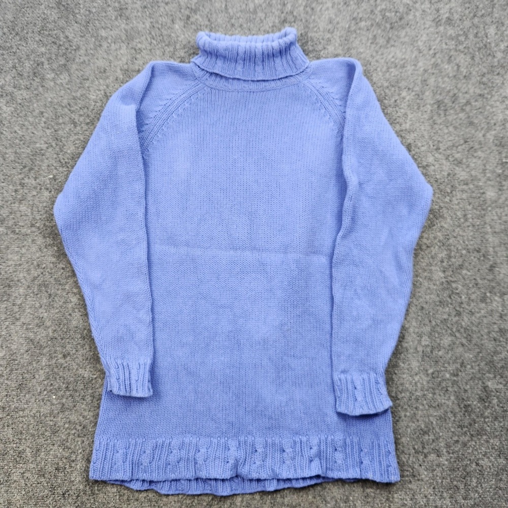 Vintage L.L.Bean Sweater Womens Large Blue Turtleneck Knit Pullover Made USA 90s